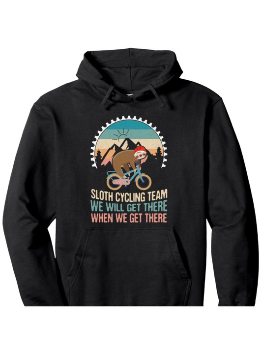 Men's Graphic Hoodie Sloth Cycling Team With Vintage Mountains And Bicycle Sloth