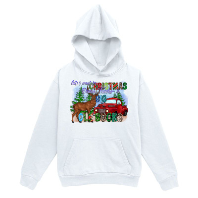 Men's Graphic Hoodie Merry Christmas Red Vintage Pickup With Reindeer And Evergreen Pine Trees