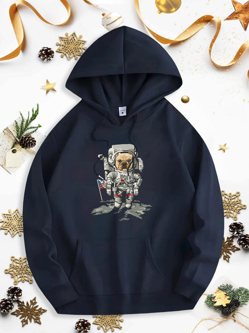 Men's Graphic Hoodie Lonely Astronaut Sitting On Moon Surface With Space Flag And Helmet Astronaut