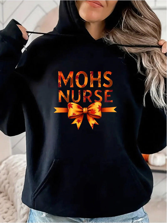 Women's Graphic Hoodie Mohs Nurse With Festive Orange Ribbon And Decorative Bow Hoodie