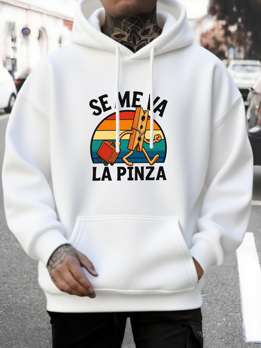 Men's Graphic Hoodie Vintage Colorful Sunset Graphic With Walking Cartoon Pizza Slice