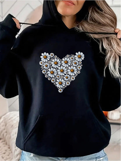 Women's Graphic Hoodie Delicate White Daisies Arranged In Heart Shaped Cluster Under Soft Light Heart
