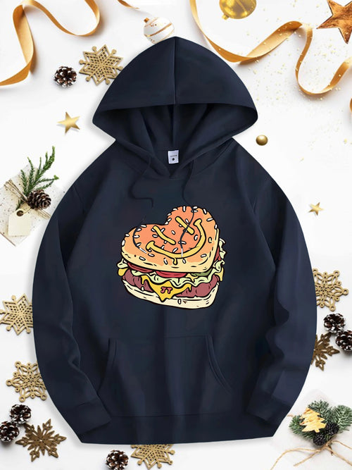 Men's Graphic Hoodie Melted Cheese And Saucy Lettuce Filling Heart Shaped Burger