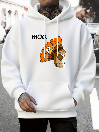 Men's Graphic Hoodie Moo Playful Cartoon Handprint Art Turkey