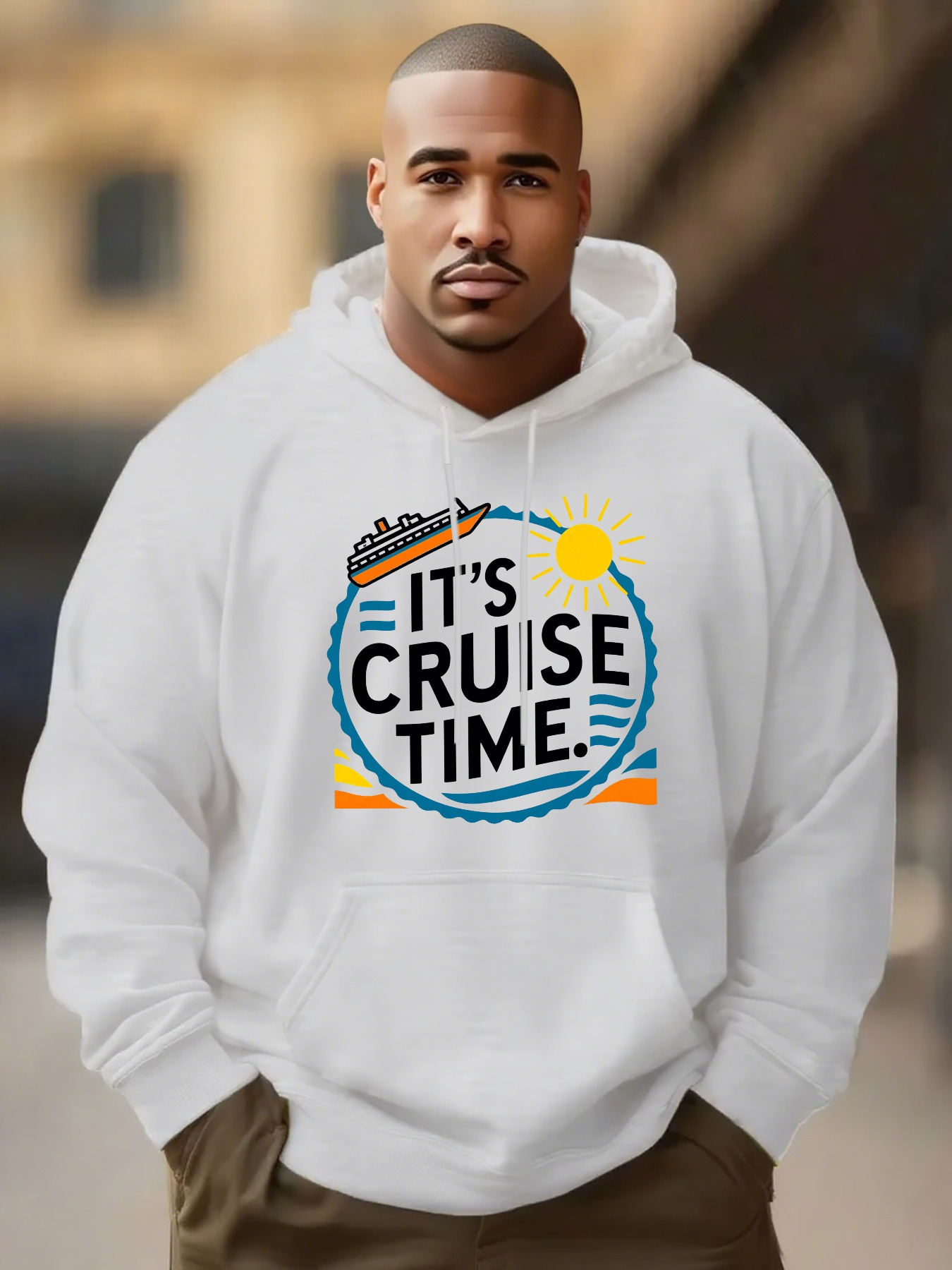 Men's Graphic Hoodie Its Cruise Time Sailing Boat With Sun And Rippling Ocean Waves