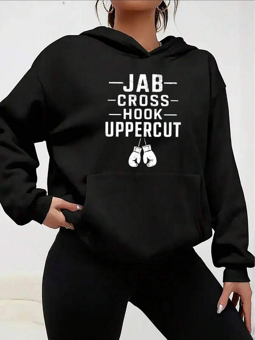 Women's Graphic Hoodie Jab Cross Hook Uppercut Boxing Gloves Print Hoodie