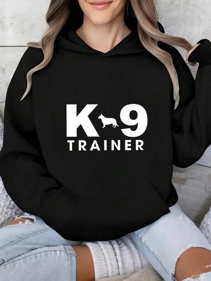 Women's Graphic Hoodie K9 Trainer Bold Lettering With Dog Silhouette Across Chest Hoodie
