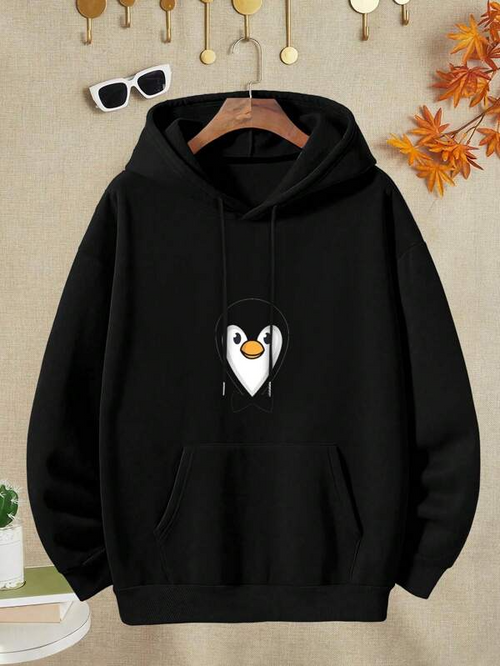 Women's Graphic Hoodie Cute Winter Heart Shaped Penguin With Soft Cozy Fleece Hoodie