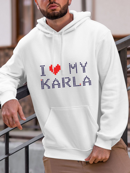 Men's Graphic Hoodie I Love My Karla Pixel Heart Patterned Hoodie Design