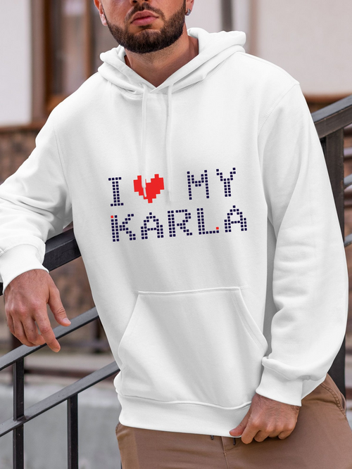 Men's Graphic Hoodie I Love My Karla Pixel Heart Patterned Hoodie Design