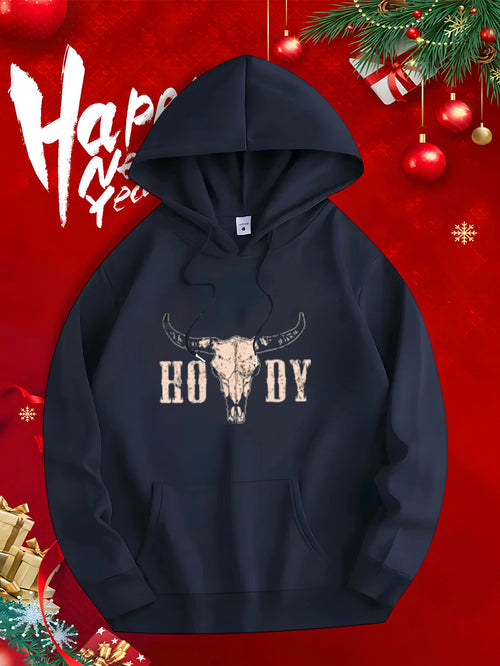 Men's Graphic Hoodie Howdy Rustic Western With Vintage Bull Skull Hoodie
