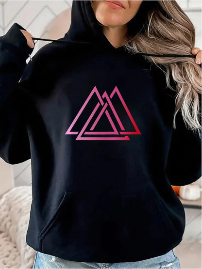 Women's Graphic Hoodie Bold Abstract Pink Geometric Lines Overlapping Simple Triangular Shape