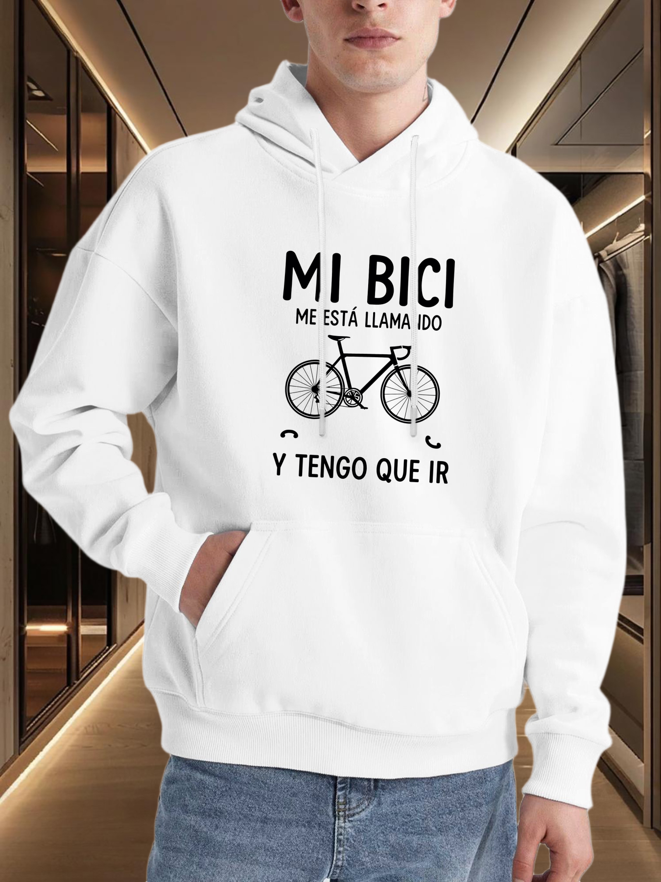 Men's Graphic Hoodie Minimalist Black Bicycle With Simple Lettering Under Bright Lighting Bicycle