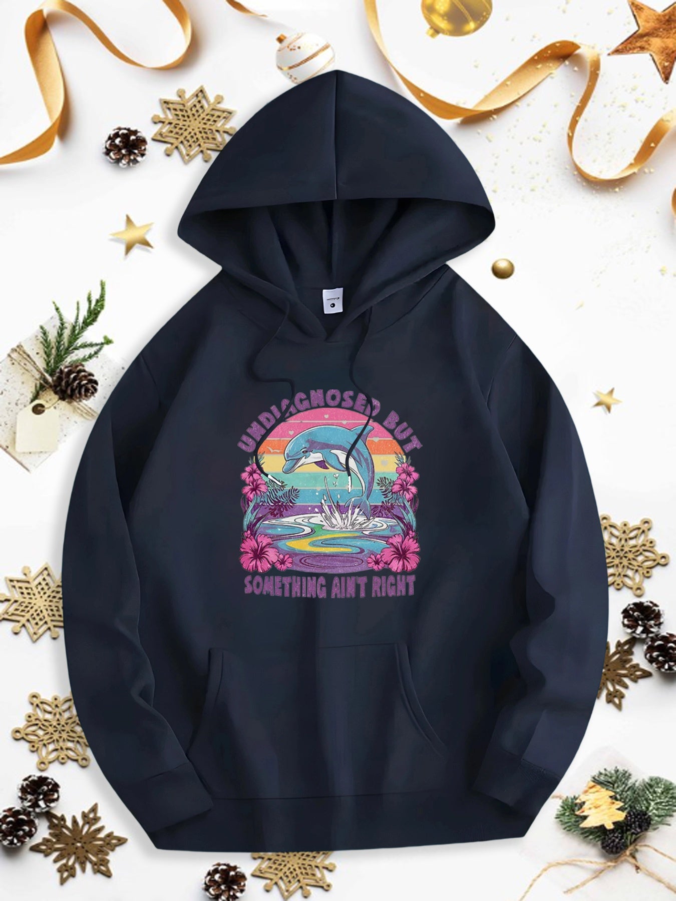 Men's Graphic Hoodie Undiagnosed But Something Aint Right Tropical Ocean Waves With Flowers And Flying Seagulls
