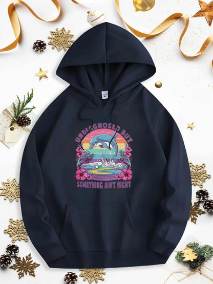 Men's Graphic Hoodie Undiagnosed But Something Aint Right Tropical Ocean Waves With Flowers And Flying Seagulls