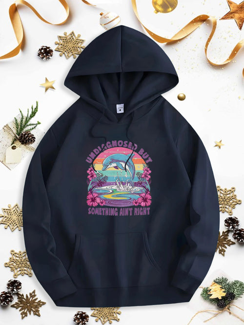 Men's Graphic Hoodie Undiagnosed But Something Aint Right Tropical Ocean Waves With Flowers And Flying Seagulls