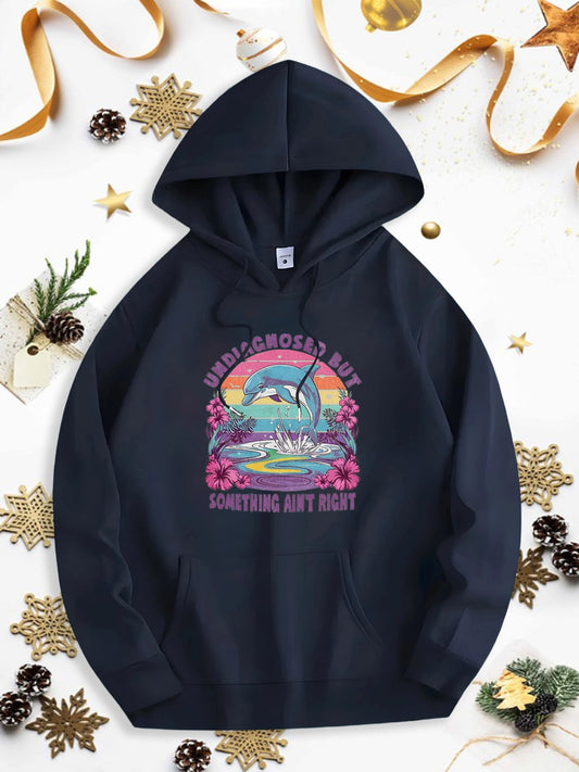 Men's Graphic Hoodie Undiagnosed But Something Aint Right Tropical Ocean Waves With Flowers And Flying Seagulls