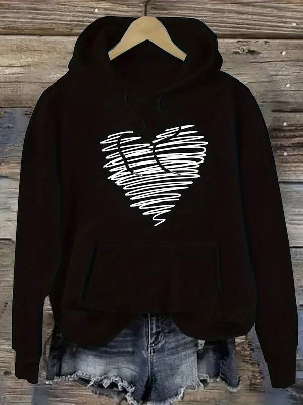 Women's Graphic Hoodie Hand Drawn Whimsical Lines Forming A Playful Heart