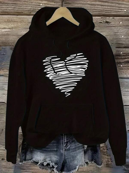 Women's Graphic Hoodie Hand Drawn Whimsical Lines Forming A Playful Heart