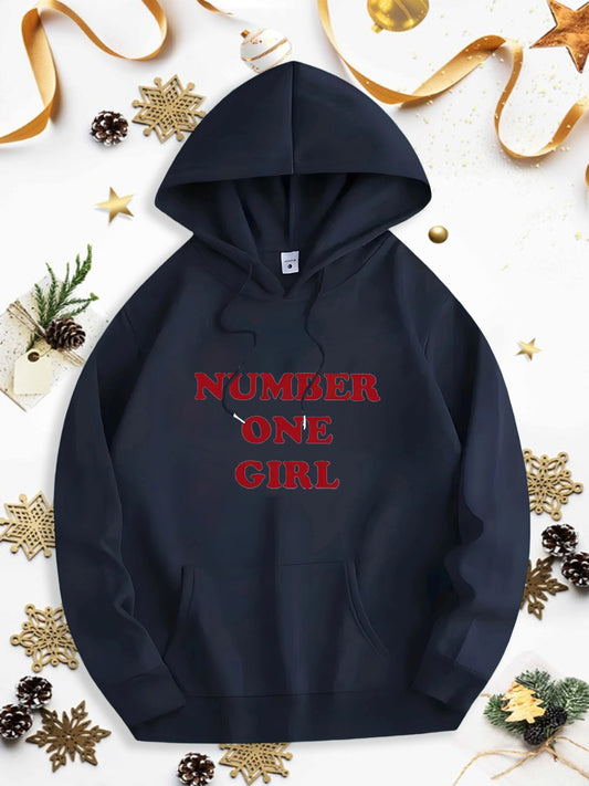 Men's Graphic Hoodie Number One Girl Bold Red Text On Classic Black Hoodie