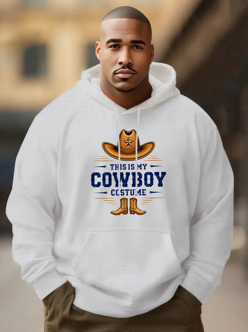 Men's Graphic Hoodie This Is My Cowboy Costume With Cartoon Hat And Boots Surrounded By Blue Text
