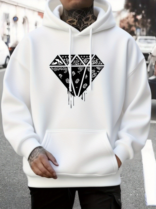 Men's Graphic Hoodie Geometric Tribal Patterned Dripping Diamond Motif Hoodie
