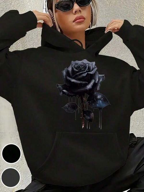 Women's Graphic Hoodie Dark Glowing Petals With Dripping Shadows On A Single Rose