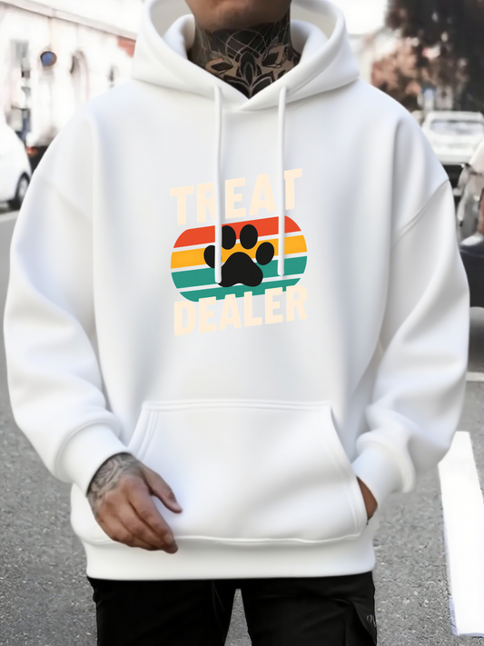 Men's Graphic Hoodie Treat Dealer Vibrant Retro Stripes With Paw Print Hoodie