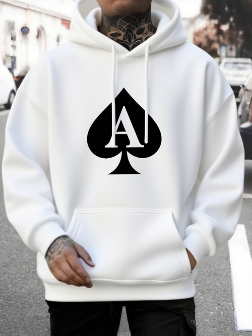 Men's Graphic Hoodie Bold Black Ace Spade Logo On Clean White Hoodie