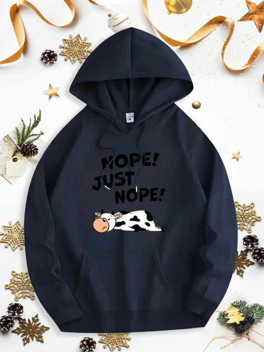 Men's Graphic Hoodie Nope Just Nope Sleepy Cartoon Cow Resting On Dark Hoodie