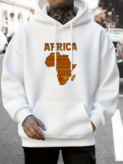 Men's Graphic Hoodie Africa With Ethnic Tribal Patterns In Brown Map Silhouette