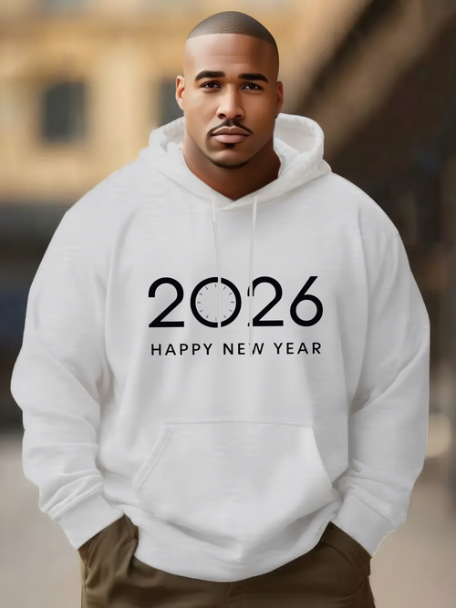 Men's Graphic Hoodie Happy New Year Minimal Black Typeface With Numbered Text Hoodie
