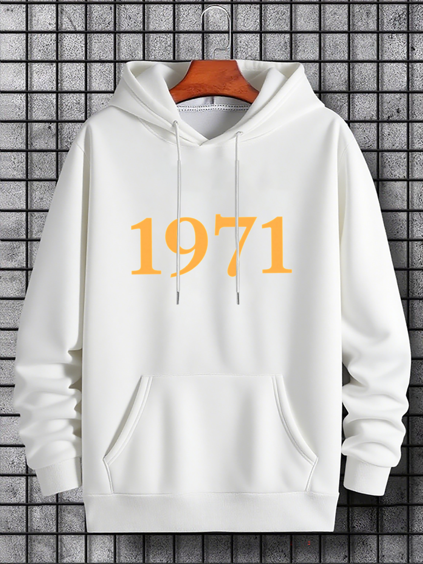 Men's Graphic Hoodie Pastel Orange Retro Number Print Hoodie 1971