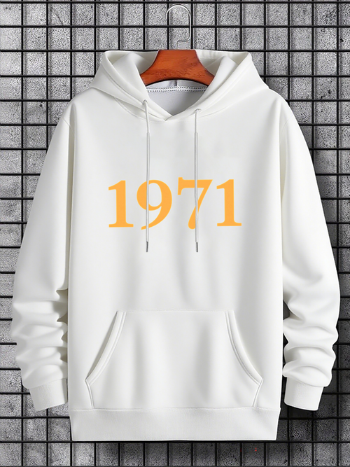 Men's Graphic Hoodie Pastel Orange Retro Number Print Hoodie 1971