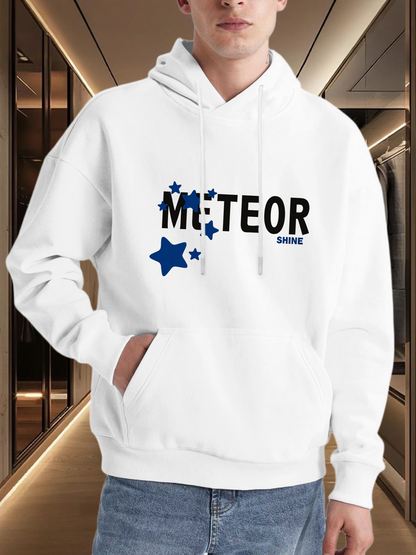 Men's Graphic Hoodie Meteor Blue Stars Falling Across Starlit Sky White Hoodie