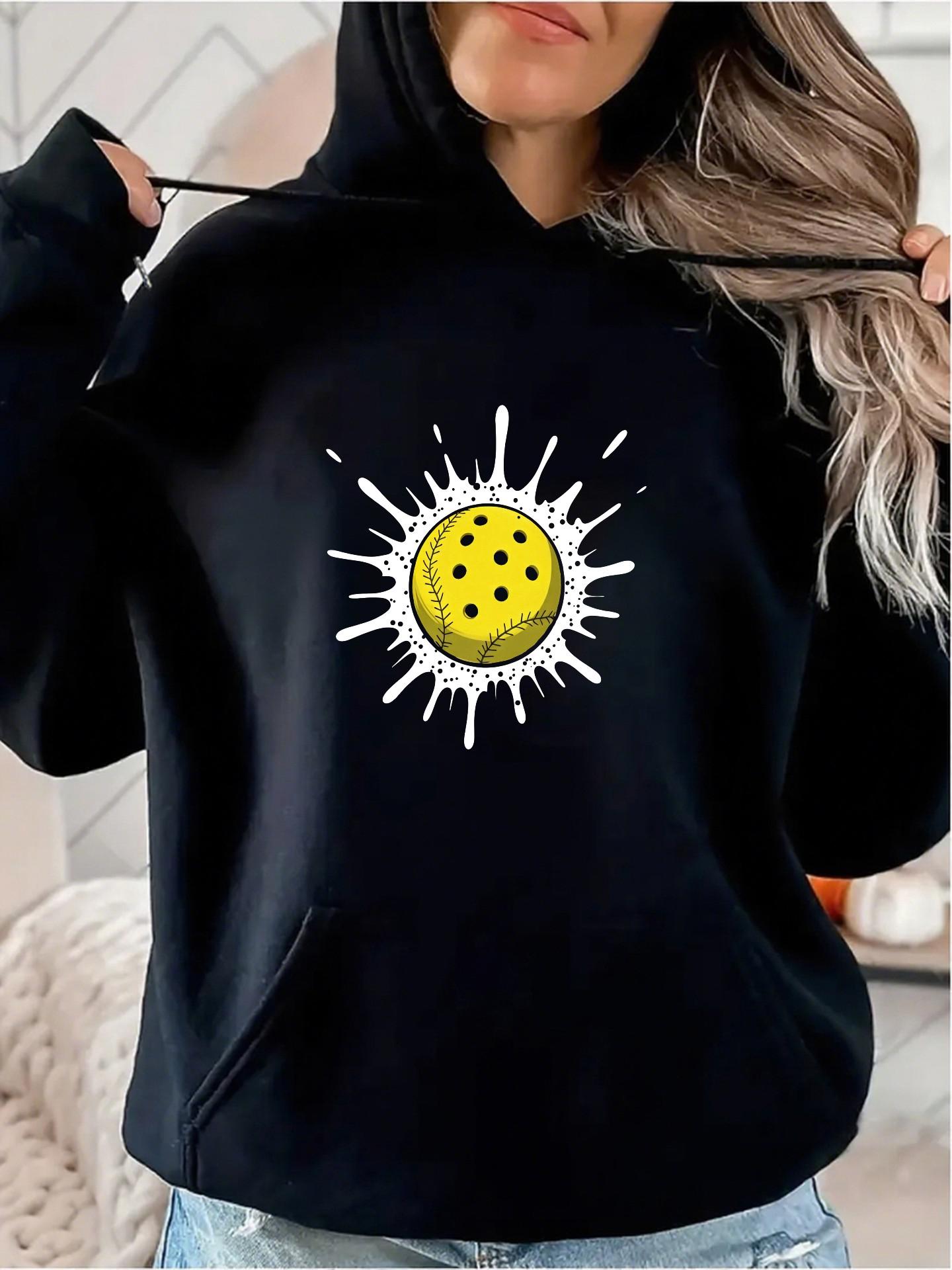 Women's Graphic Hoodie Bright White Paint Splash With Yellow Ball Centerpiece Hoodie