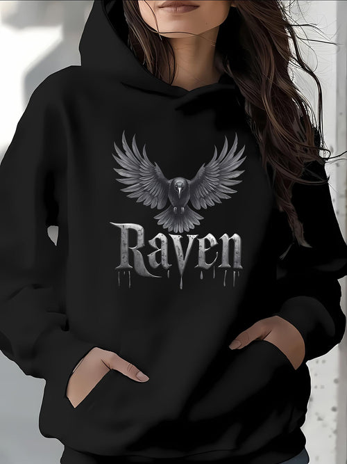 Women's Graphic Hoodie Dark Feathered Wings Spreading Across Midnight Skies Raven