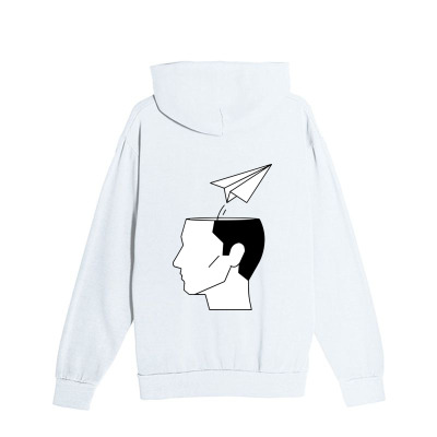 Men's Graphic Hoodie Minimalist Line Art With Flying Paper Plane And Contemplative Human Head