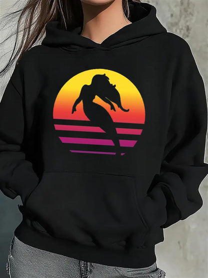 Women's Graphic Hoodie Sunset Gradient Horizon With Silhouetted Woman Standing On Beach