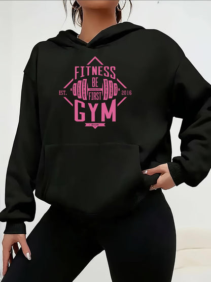 Women's Graphic Hoodie Fitness Be Strong Everyday Gym With Dumbbell Lettering Graphic