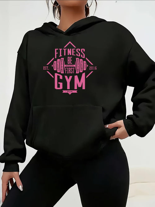 Women's Graphic Hoodie Fitness Be Strong Everyday Gym With Dumbbell Lettering Graphic