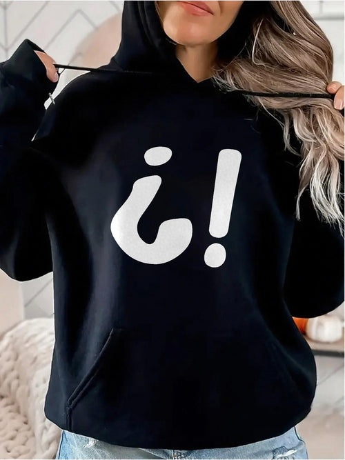 Women's Graphic Hoodie Bold White Symbols On Soft Cotton Fabric Hoodie