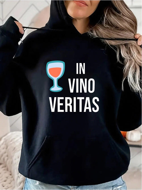 Women's Graphic Hoodie In Vino Veritas With Glass Of Red Wine Illustration