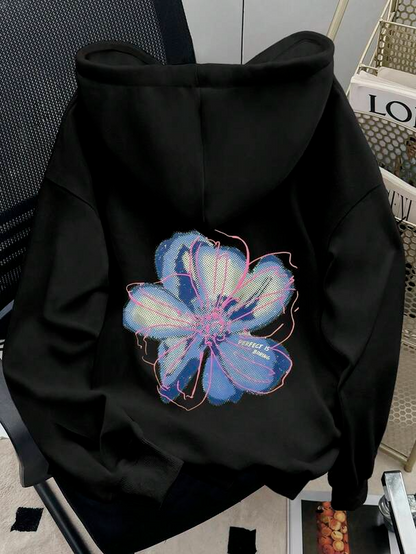 Women's Graphic Hoodie Vibrant Ink Blue Petals With Dreamy Hues Blooming Abstract Flower