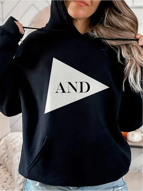 Women's Graphic Hoodie Geometric White Triangle With Simple Bold And Typography Hoodie