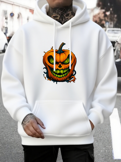 Men's Graphic Hoodie Glowing Neon Green Eyes With Creepy Halloween Smiling Pumpkin