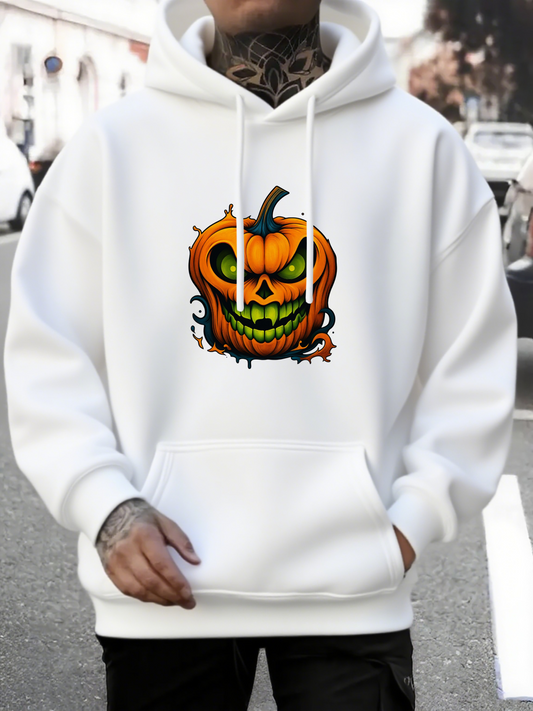 Men's Graphic Hoodie Glowing Neon Green Eyes With Creepy Halloween Smiling Pumpkin