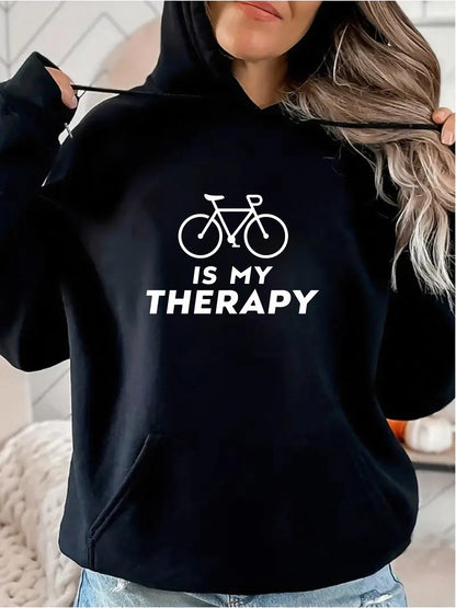 Women's Graphic Hoodie Is My Therapy Simple Graphic With Bike And Clean Font Bicycle