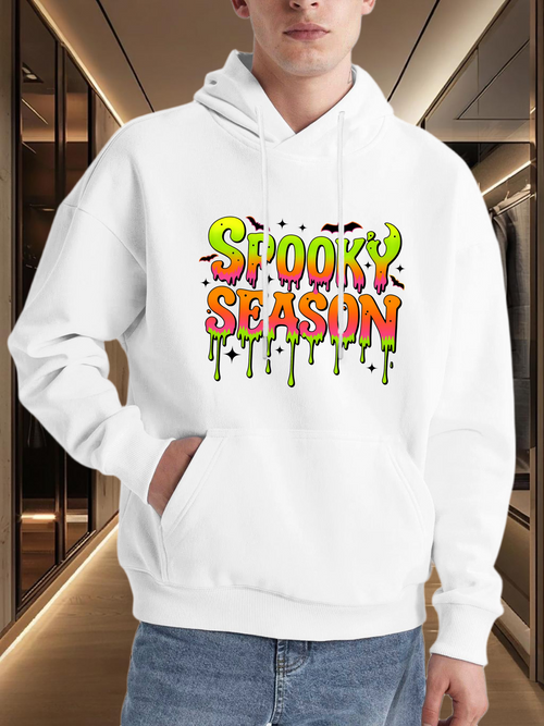 Men's Graphic Hoodie Spooky Season Dripping Gooey Neon Colors Halloween Hoodie