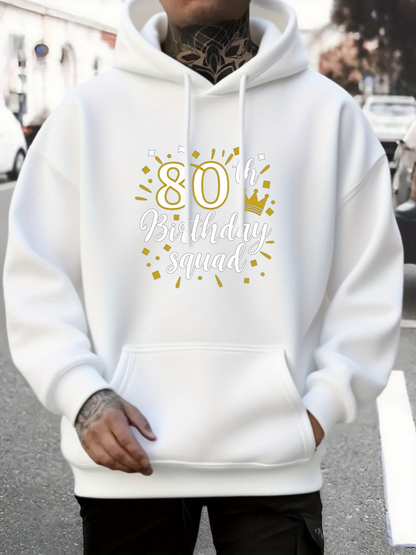 Men's Graphic Hoodie Eighty Birthday Squad With Sparkling Gold Confetti Details Crown Hoodie